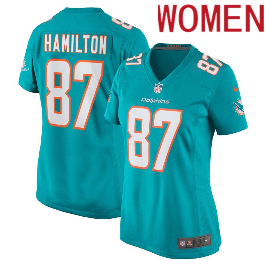 Women Miami Dolphins #87 DaeSean Hamilton Nike Aqua Home Game Player NFL Jersey->women nfl jersey->Women Jersey